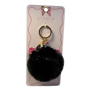 Studio Faux Fur Black Cat Bag Charm Keychain w/ Pink Ears – New on Card